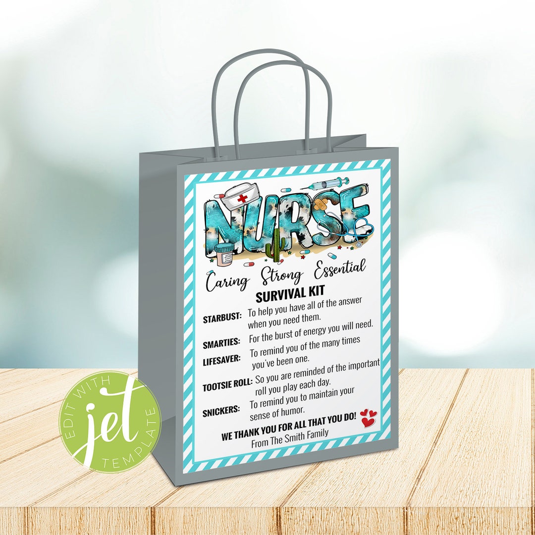 Editable Nurse Survival Kit Gift Bag Label, Nurses, Healthcare Hero ...