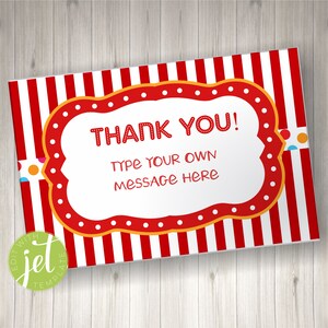 Editable Carnival Thank You Cards, Printable Thank You Notes ,carnival ...