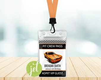 Editable Pit Crew Pass,racing Pit Crew Party, Printable Pit Crew Badge ...