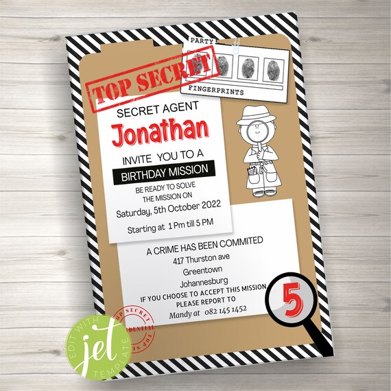 Editable Top Secret Invitation Printable Agent Invitation - Etsy