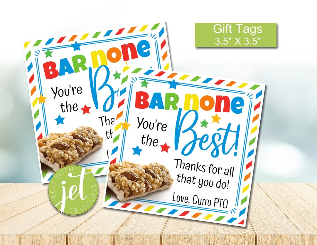 Editable Granola Bar Gift Tag, Teacher Staff Employee School