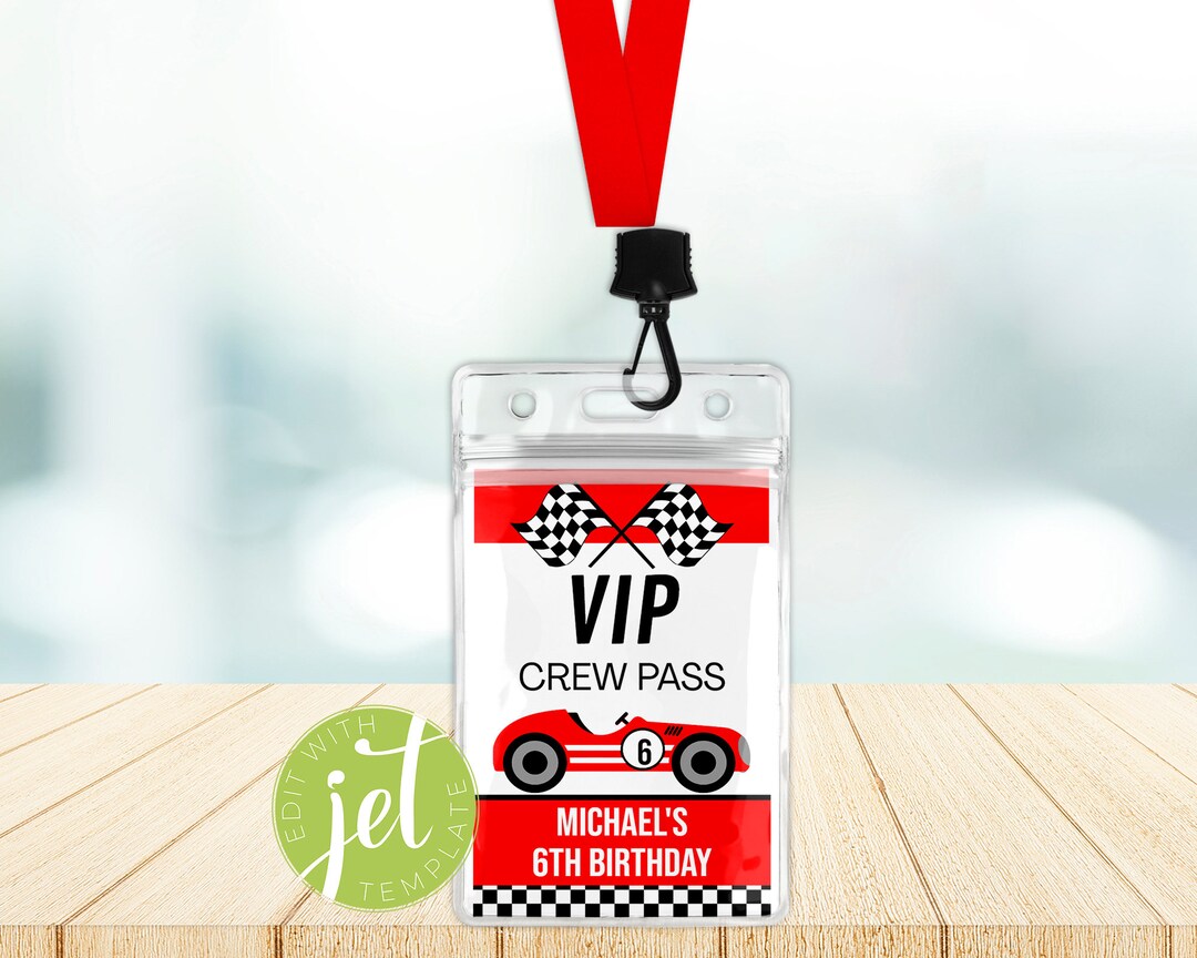 Editable Pit Crew Pass,racing Pit Crew Party, Printable Pit Crew Badge ...
