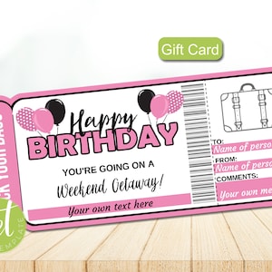 Weekend Away Voucher Template Gift Certificate Ticket Card - Printable  Birthday Trip, Getaway, Pack Your Bags, Hotel Stay - INSTANT DOWNLOAD