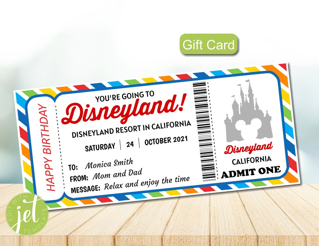 Printable Editable Boarding Pass,disneyland Gift Card, Fake Plane ...
