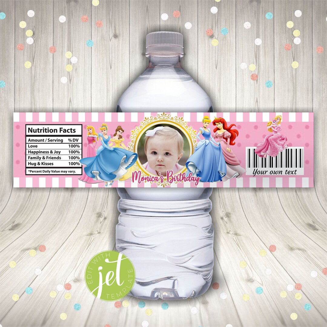 Editable Princess Water Bottle Label, Princess Bottle Label, Princes