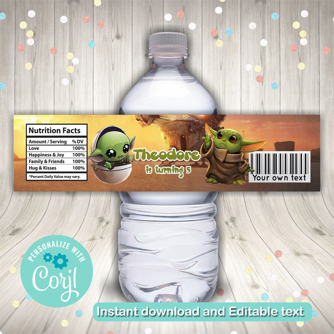 Editable Baby Yoda Bottle Label Water bottle labels Digital Etsy