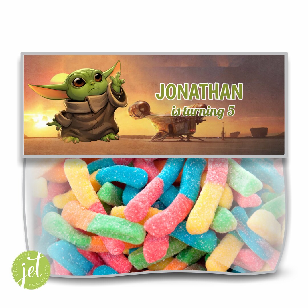 Editable Baby Yoda Treat Bag Topper, Baby Yoda, Favor Bag Topper