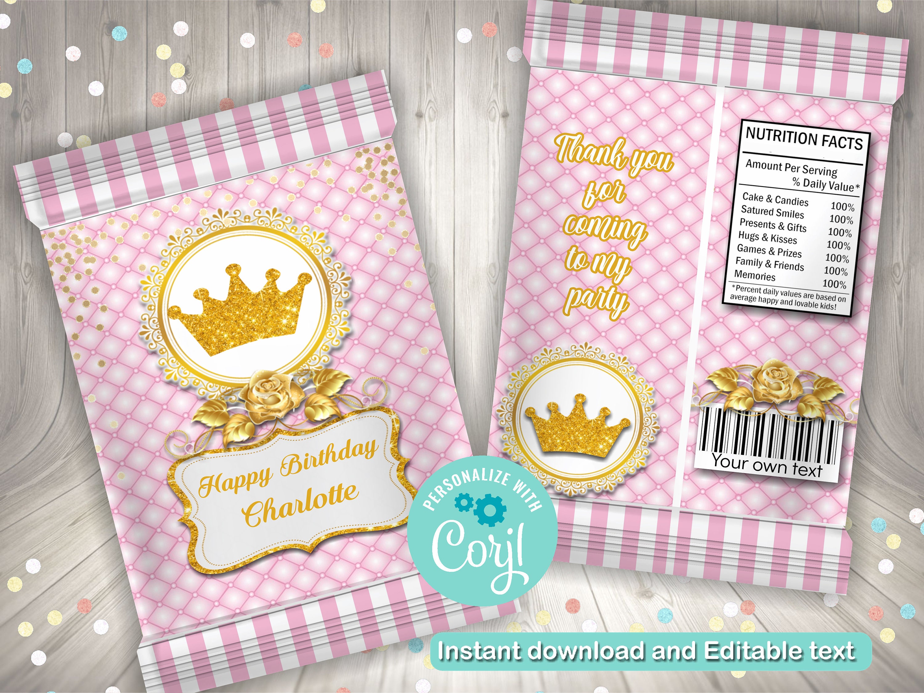 Editable Princess chip bag Princess favor bag Party Favor Etsy