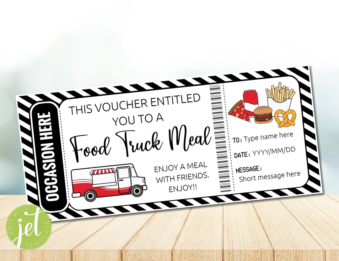 Printable Food Truck Gift Certificate Card Voucher Template, Work Staff