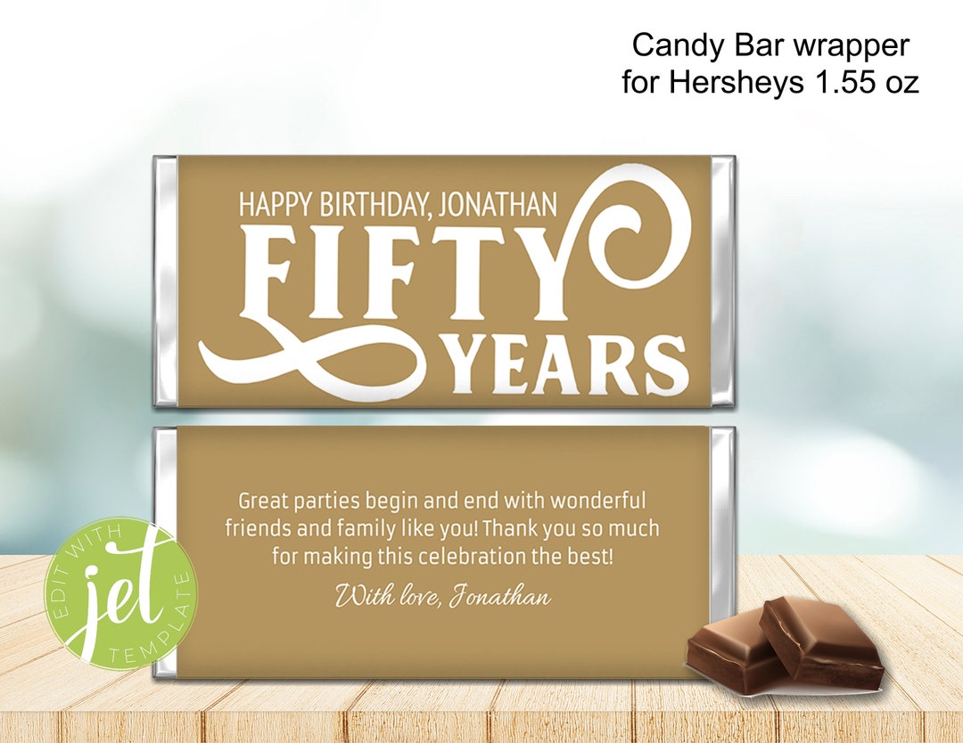 Editable 50th Birthday Chocolate Candy Bar Wrapper Hershey - Etsy