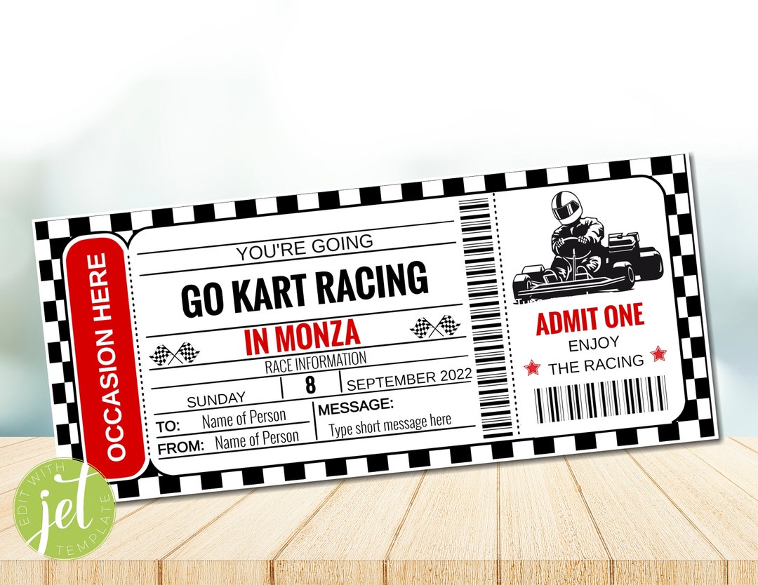 Editable Go Kart Racing Ticket, Gift Go Kart Ticket, Go Kart Gift Card