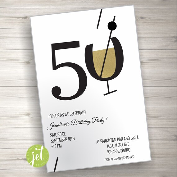 Editable 50TH Birthday Invitation Printable Card Editable | Etsy