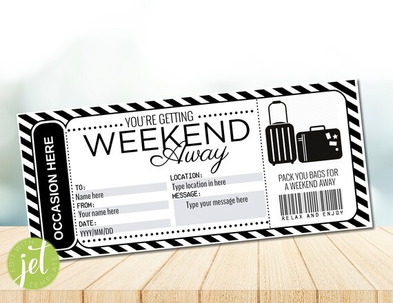 Editable Weekend Getaway Surprise Gift Voucher, Road Trip, Getaway Voucher,  Vacation, Instant Download R001 - Etsy
