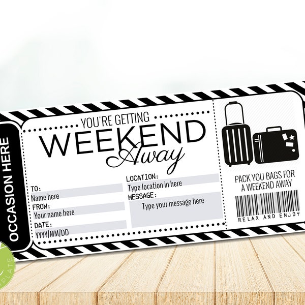 Editable Weekend Getaway Surprise Gift Voucher, Road Trip, Getaway Voucher, Vacation, Instant download R001