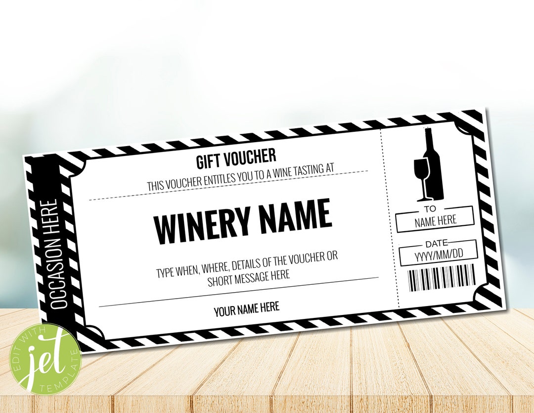 Editable Wine Tasting Ticket Template Gift Certificate Voucher Card