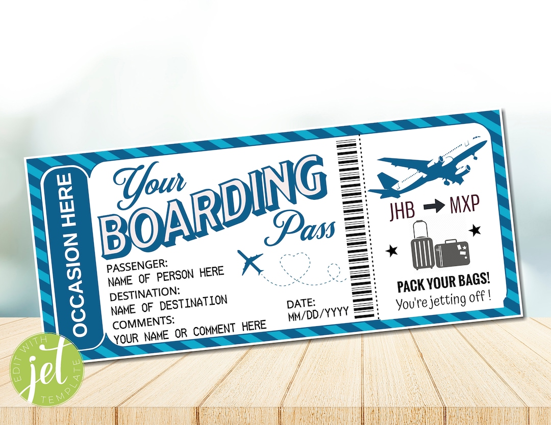 Modèle de carte dembarquement imprimable, cadeau de voyage de billet ...