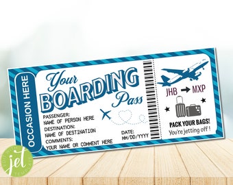 Printable Boarding Pass Template, Surprise Fake Plane Ticket Trip Gift ...