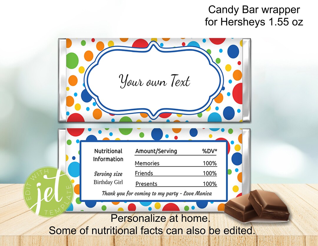 Editable Polka Dot Candy Wrapper Birthday Party Favors Etsy