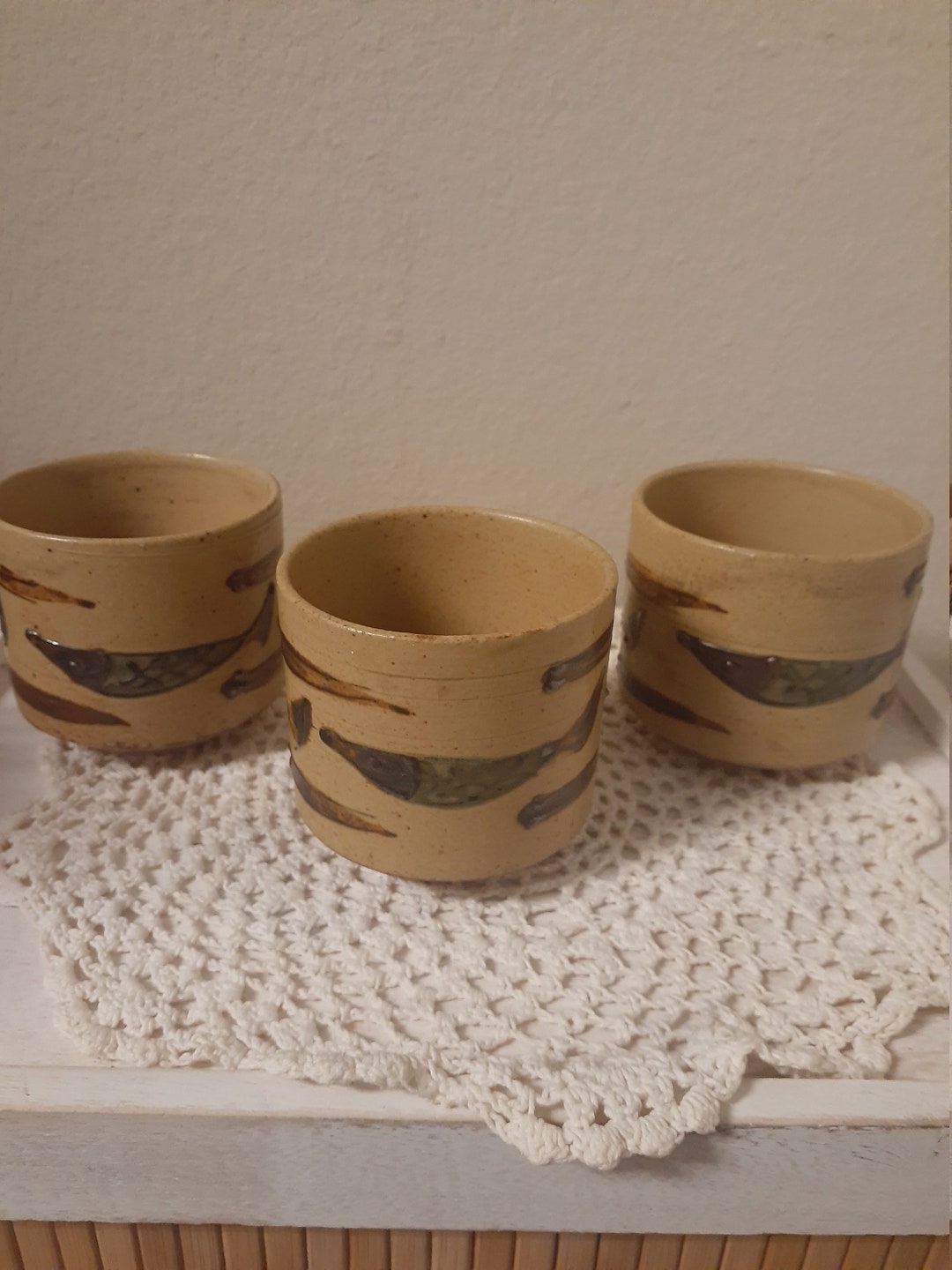 Wony Ltd Japan Three Saki or Tea Cups Stoneware Vintage Etsy