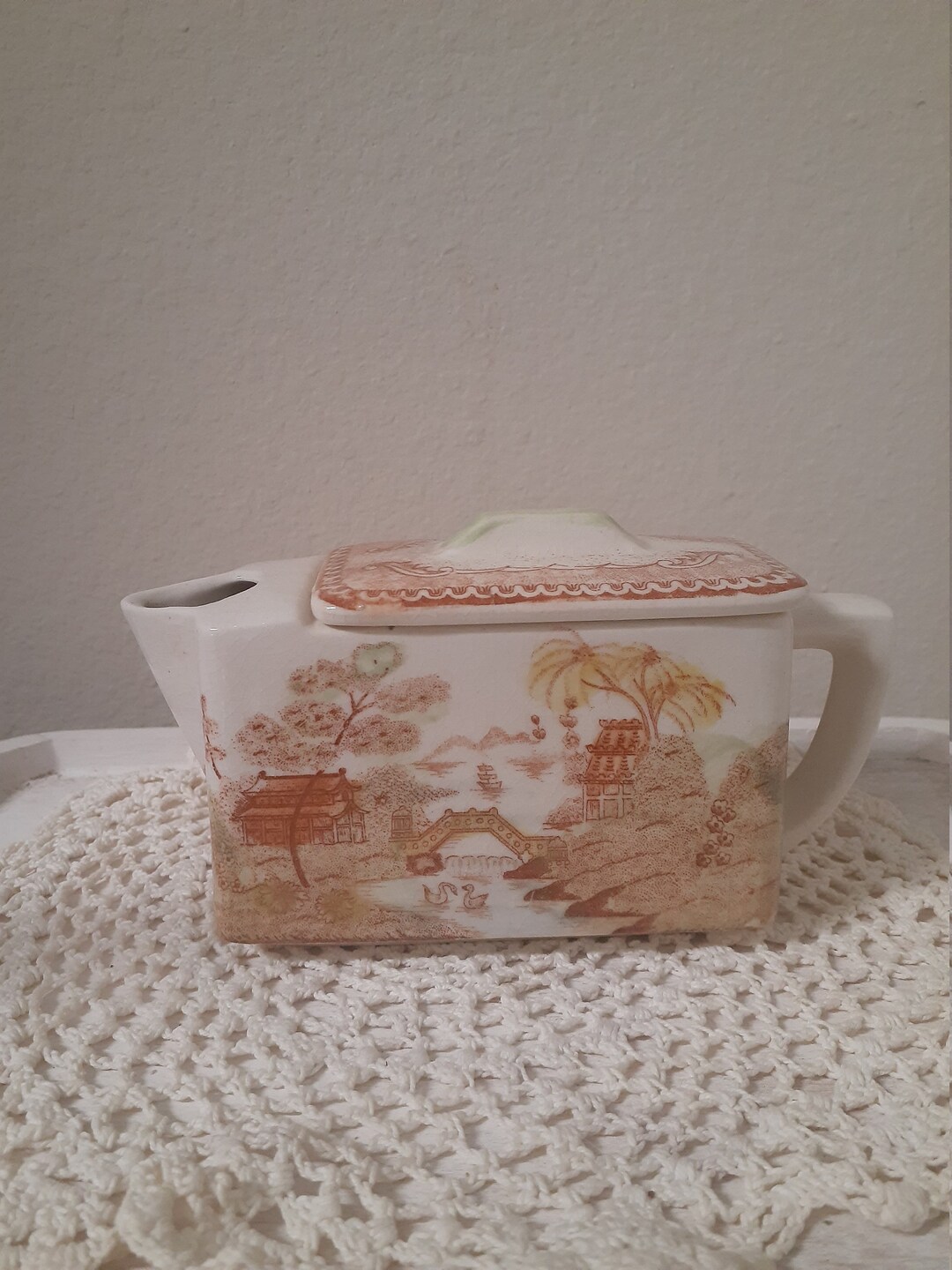 Vintage Single Serve Teapot With Oriental Gardens Design Made Etsy