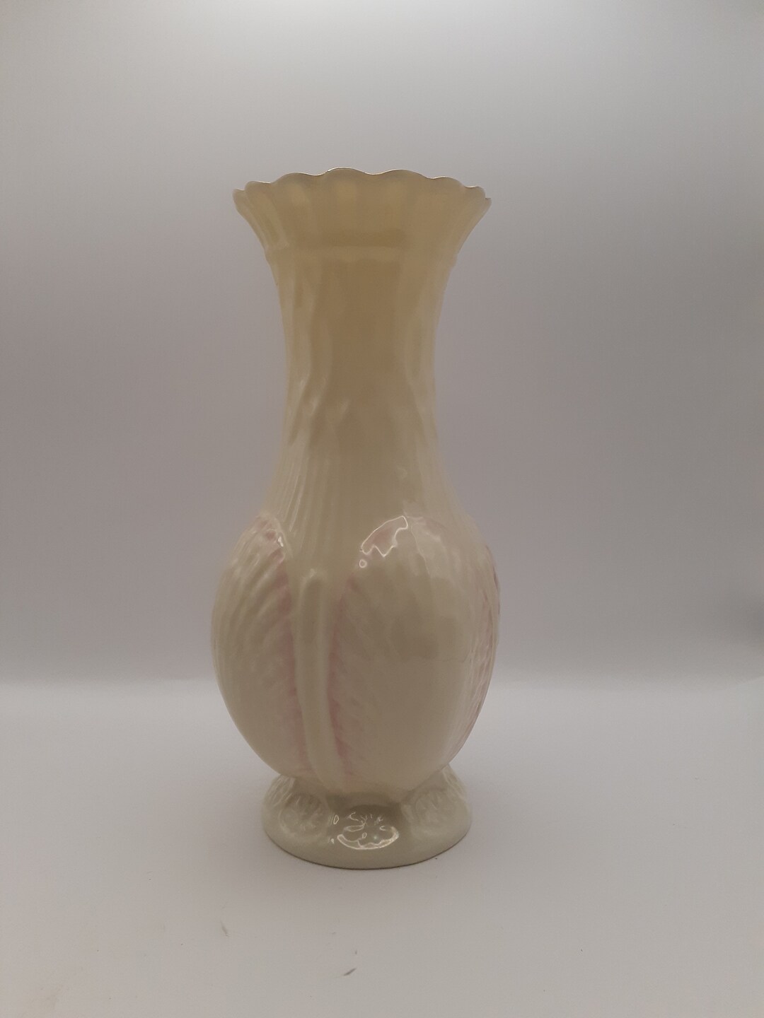 Belleek Vase Pink Shell Design Coastal Gold Trim 7th Gold Mark Etsy