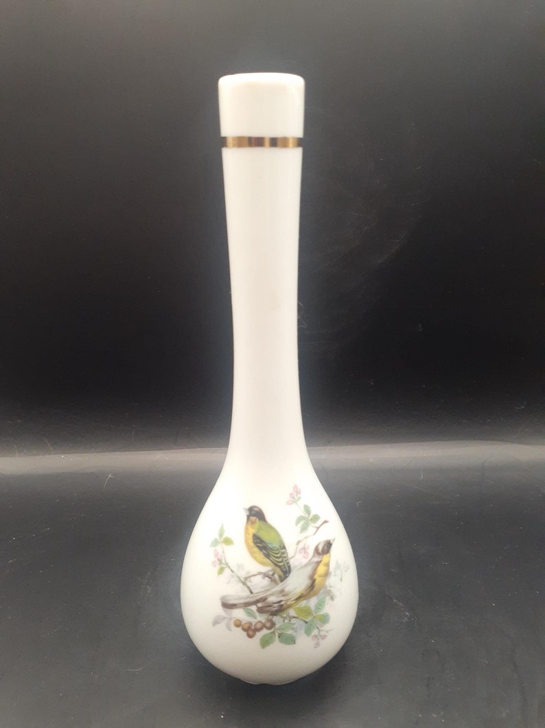 Japan Tall Skinny Bud Vase Floral Birds Motif Skinny Vase Vintage