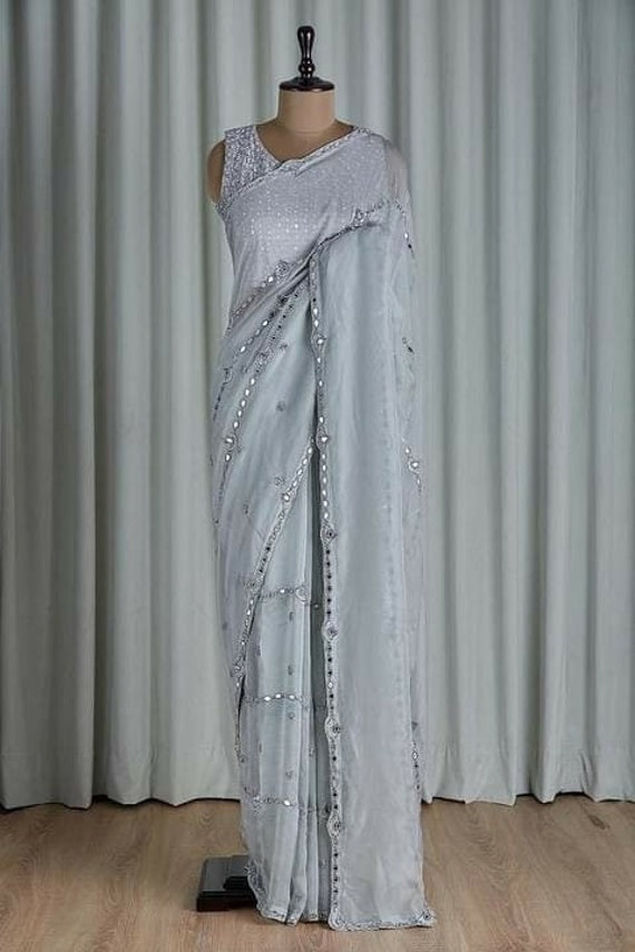 Grey colour shop party wear saree