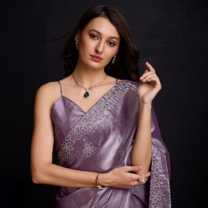 Purple Designer Embellished Saree with Fancy Blouse