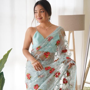 Designer Aari Embroidery work saree with Blouse