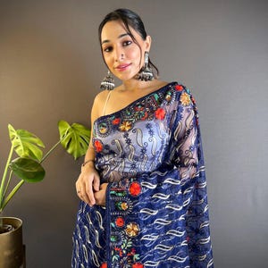 Bollywood Designer Saree with Chain Stitch Work