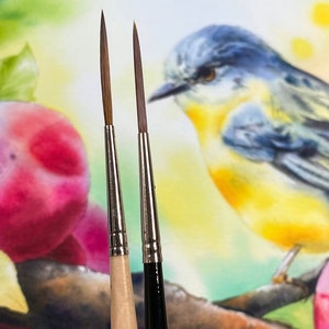 Professional watercolor rigger brush set of 2, "Songbird" - Cruelty free & Vegan - Handmade in Germany