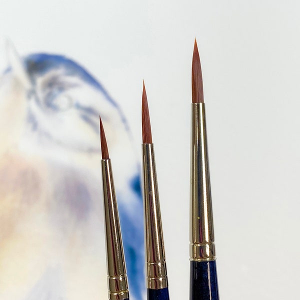 Professional watercolor SET of 3 Round brushes "Songbird - Details" - Cruelty-free & Vegan - Handmade in Germany