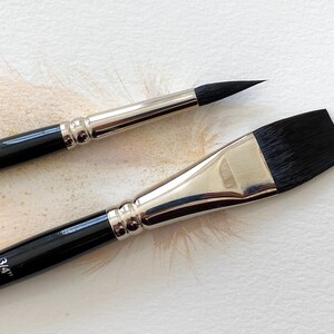 Watercolor brush "Golden 2" Round 8 and Flat 3/4 - Vegan Cruelty Free Softer Synthetic "Squirrel" by Maria Raczynska