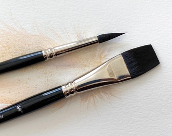 Watercolor brush "Golden 2" Round 8 and Flat 3/4 - Vegan Cruelty Free Softer Synthetic "Squirrel" by Maria Raczynska