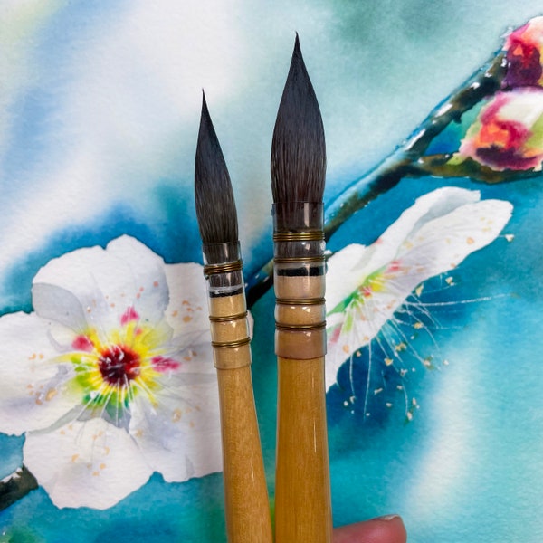 Set of 2 Long Quill "Songbird" brushes (sizes 2,4) - Cruelty-free & Vegan - Handmade in Germany