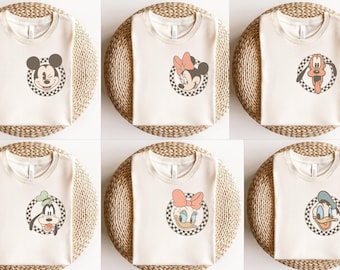 Retro Disney Pocket Size Print Shirts, Mickey Checkered Shirt, Family Shirts, Minnie Mouse Pocket Tees, Gift Disneyland Tee, Disneyworld Tee