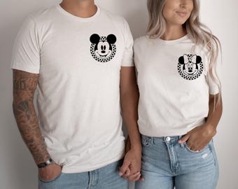 Retro Disney Pocket Size Print Shirts, Mickey Checkered Shirt, Family Shirts, Minnie Mouse Pocket Tees, Gift Disneyland Tee, Disneyworld Tee