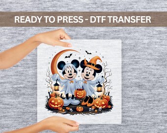 Mickey Minnie Halloween Ghost DTF Transfer | Disney Ready to Press Heat Transfer | Cute Spooky Shirt Decal | DIY Disney Halloween Iron On