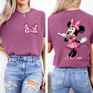 Camiseta Comfort Colors® Disney Minnie Mouse de doble cara, camiseta de Minnie de Disneyland, sudadera con estampado de Minnie con lazo de doble cara, sudadera Disney para niñas imagen 1