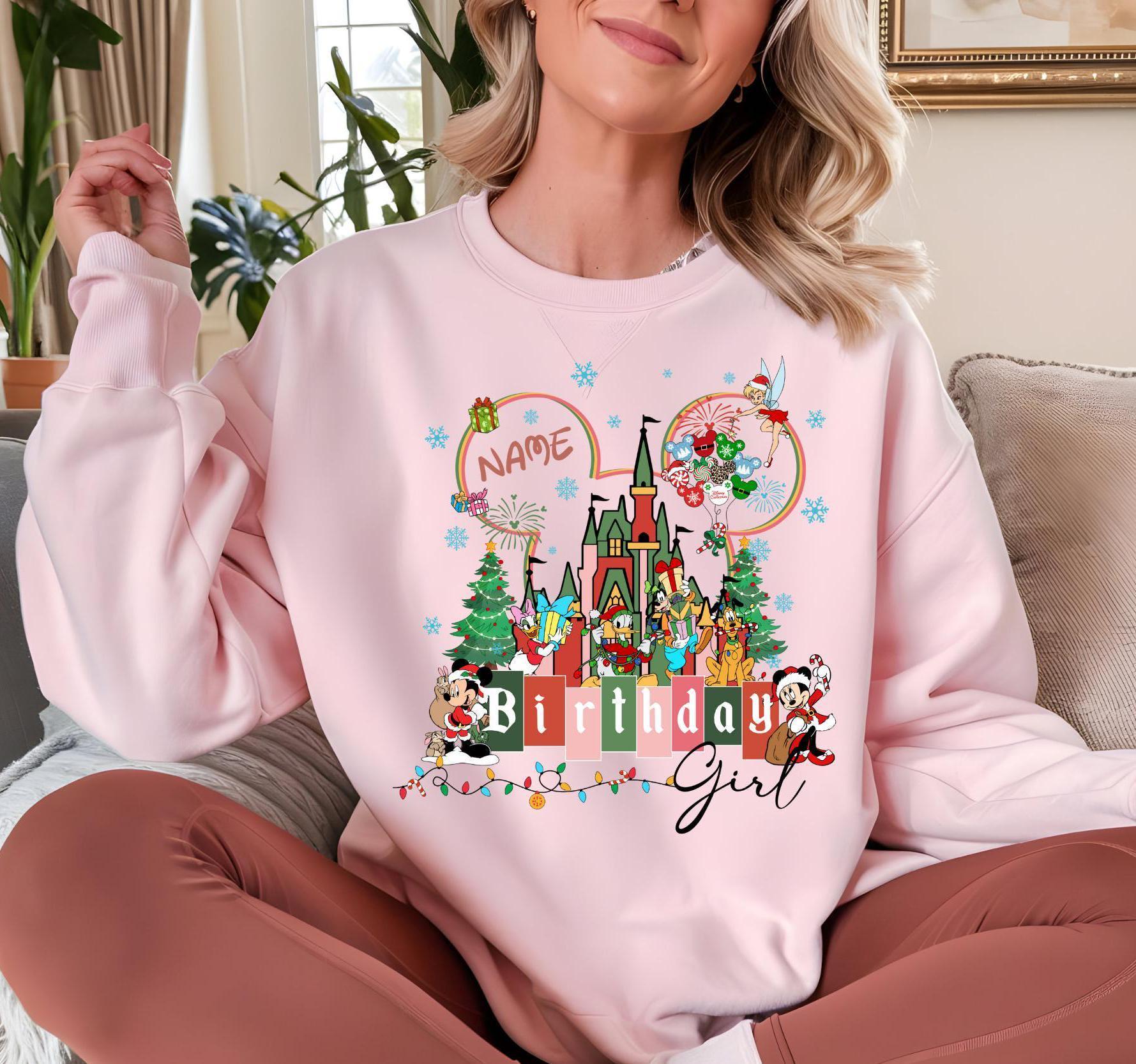 Personalized  Disney Santa Castle Disney Christmas Birthday Sweatshirt and Shirt,Birthday Boy, Birthday Girl Shirt, Holiday Family Birthday