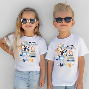 Personalized Blue Dog Birthday Girl Shirt – Blue Dog Custom Age Tee for Kids – Cartoon Birthday Outfit – Personalized Blue Dog Party Shirt