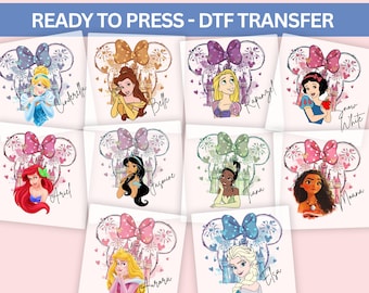 All Disney Princesses DTF Transfers, Matching Princesses Ready to Press Designs, Cinderella Belle Ariel Elsa Moana Tiana Rapunzel Jasmine