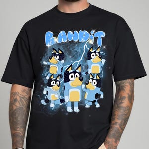 Bootleg Bandit Shirt and Sweatshirt – Funny Blue Dog Dad Parody Tee –Retro Bandit Cartoon Bootleg Style Graphic for Adults and Fans of Bluey