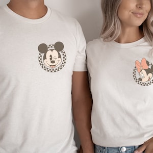 Retro Disney Pocket Size Print Shirts, Mickey Checkered Shirt, Family Shirts, Minnie Mouse Pocket Tees, Gift Disneyland Tee, Disneyworld Tee