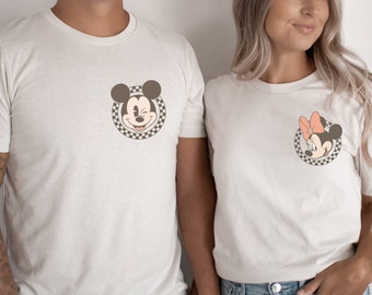 Retro Disney Pocket Size Print Shirts, Mickey Checkered Shirt, Family Shirts, Minnie Mouse Pocket Tees, Gift Disneyland Tee, Disneyworld Tee