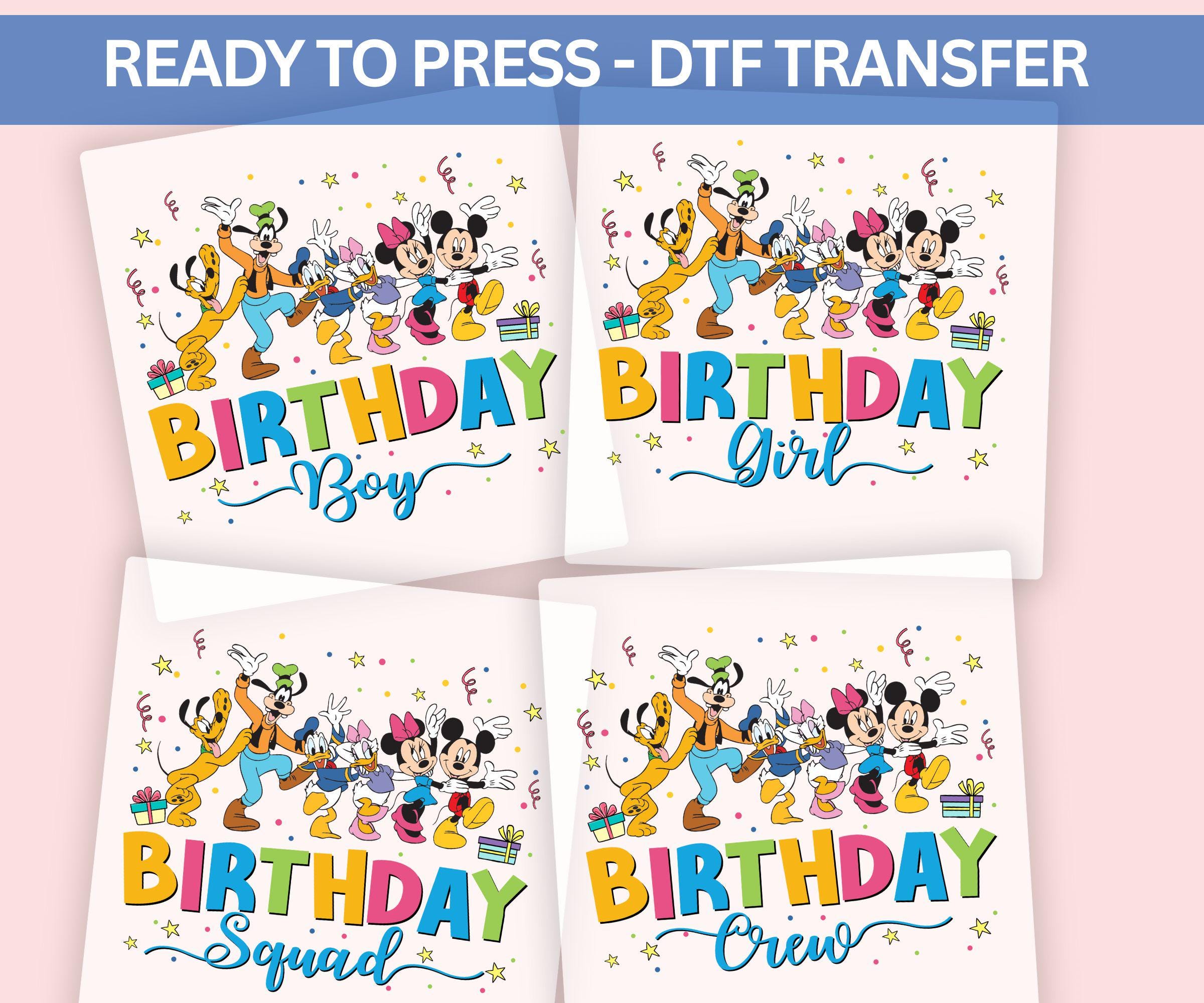 Disney Birthday DTF Transfer | Mickey & Friends Shirt Decal | Birthday Boy Girl Squad Crew Iron On | Ready to Press Heat Transfer