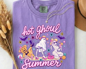 Comfort Colors® Hot Ghoul Summer Shirt, Summerween Ghost Tee, Spooky Summer Halloween Tshirt, Cute Pink Halloween Graphic Shirt