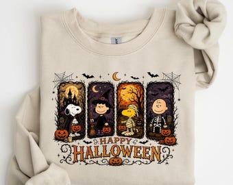 Vintage Halloween Friends Shirt, Spooky Pumpkin Tee, Cute Witch Skeleton Fall Graphic Shirt, Happy Halloween Sweatshirt Gift