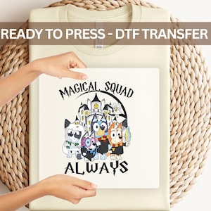 Magical Squad Blue Dog DTF Transfer for DIY Shirt | Ready to Press Heat Transfer for Kids | Wizard Theme Heat Press Design