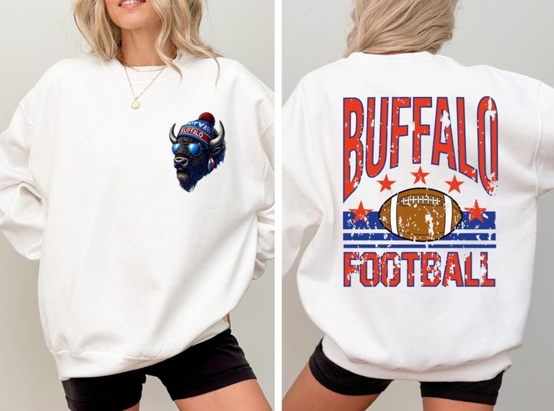 Retro Buffalo Football Sweatshirt: Mascot Game Day Crewneck image 1